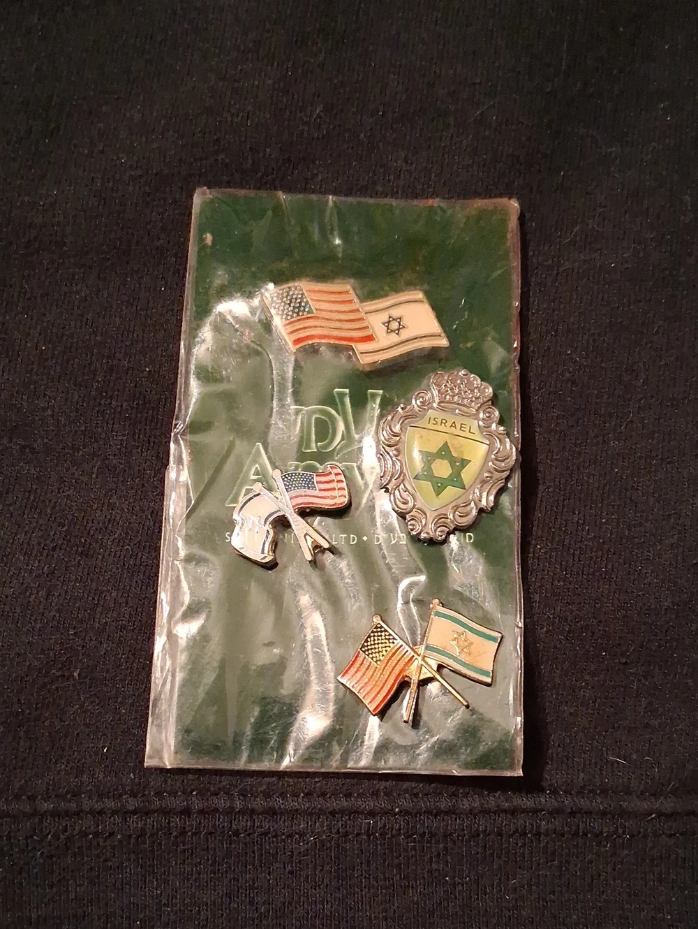 Patriotic Israel and USA Flag Lapel Pin Set - Green, Gold, Silver Accents